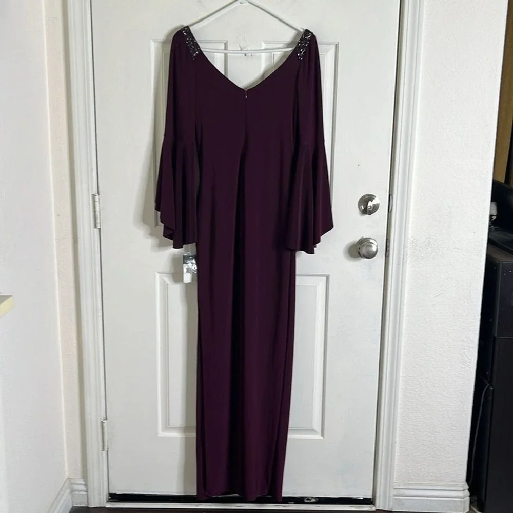 Lauren Ralph Lauren‎ Bell-Sleeve Stretch Jersey Gown Beaded size 4 Wedding New